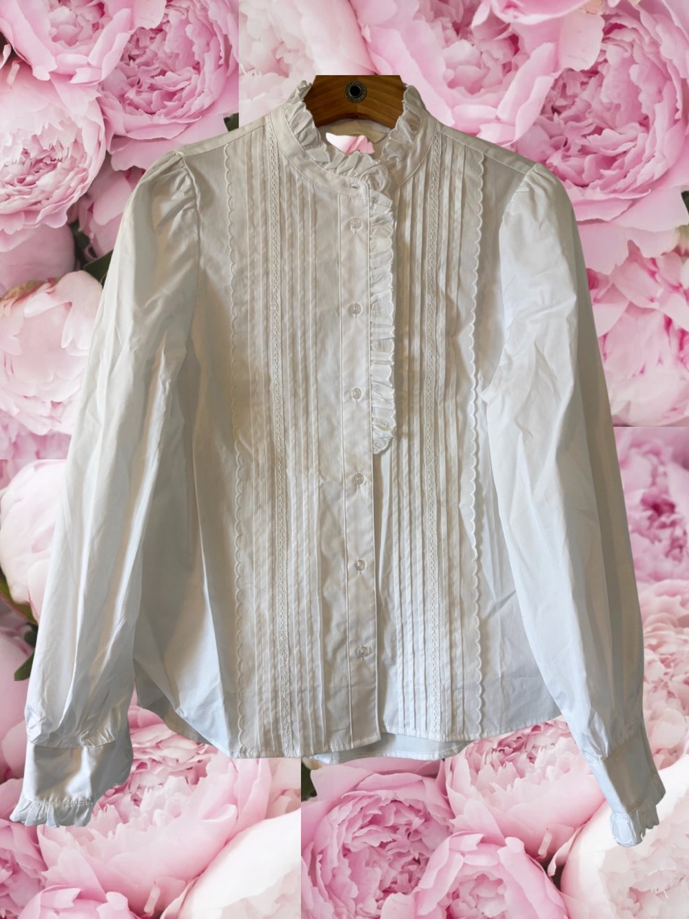 H&M White Long Sleeve Button Up Shirt Coquette Romantic